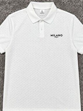 Milano Italy White Textured Polo Shirt XL Minimalist Luxury Style REP
